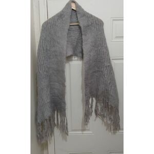 Hinterveld womens chunky soft kid mohair wool fuzzy long gray scarf